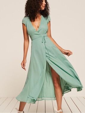Reformation Mint Wrap Maxi Dress with Cap Sleeves